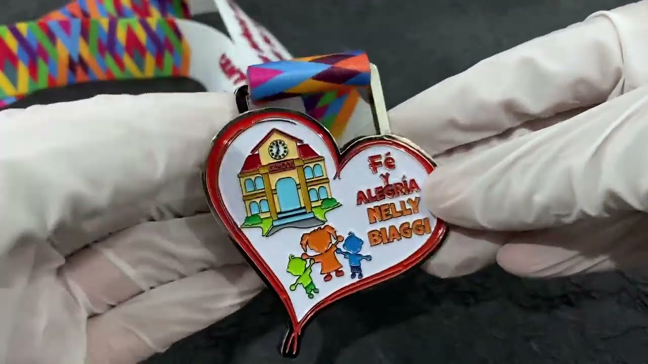 1383 - Faith and Joy School Heart Enamel Silver Fiesta Medal