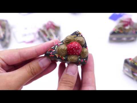 small piece of chocolate cake white cream strawberry squishy cellphone charm