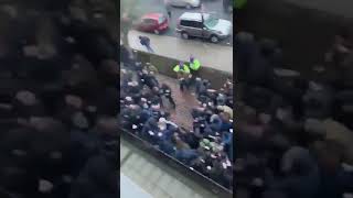 Millwall and Everton fans clashing before FA Cup m