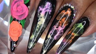 Polygel Nails Rainbow Smoke Nails - How To 3D Acrylic Roses - Polygel Nail Tutorial