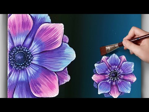 How to paint purple flower, Anemone / Acrylic painting for beginner/ Easy flowers /아크릴화  / #50