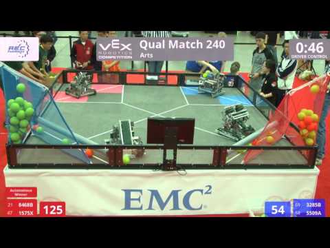 VEX Worlds 2016 - VRC High School - Arts - Qual 240 (8468B 1575X) 239 vs 197 (3285B 5509A)