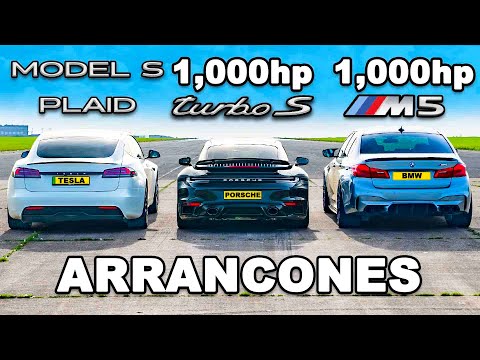 M5 de 1,000 hp vs 911 Turbo de 1,000 hp vs Model S Plaid: ARRANCONES