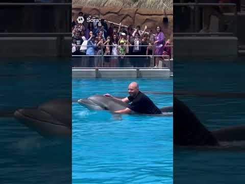 INSANE!! Man in a wheelchair dives into a dolphin aquarium at sea world. #fyp #viral #funny #fypシ