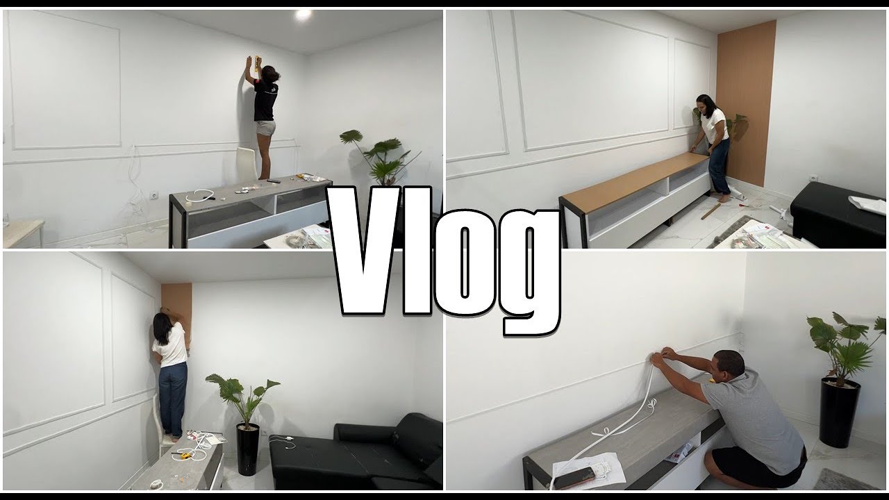 FIZEMOS BOISERIE NA SALA e FiCOU UM CHARME😍 Envelopei o móvel + Transformação baixo custo!