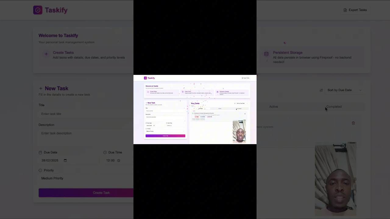 Taskify | A Personal Task Management System Built with React, Fireproof, RadixUI and Tailwindcss.