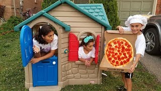 Pizza delivery to our Playhouse from Food Truck Hzhtube Kids Fun