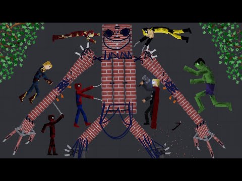 Brick Golem Fight Against Spiderman and Super Heros in People Playground