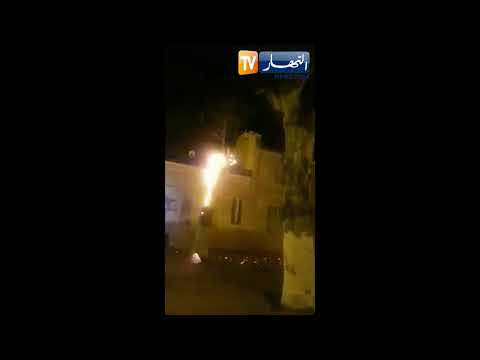 الرياح تتسبب في نشوب حريق بالاشجار في طريق العام بأولاد العيش