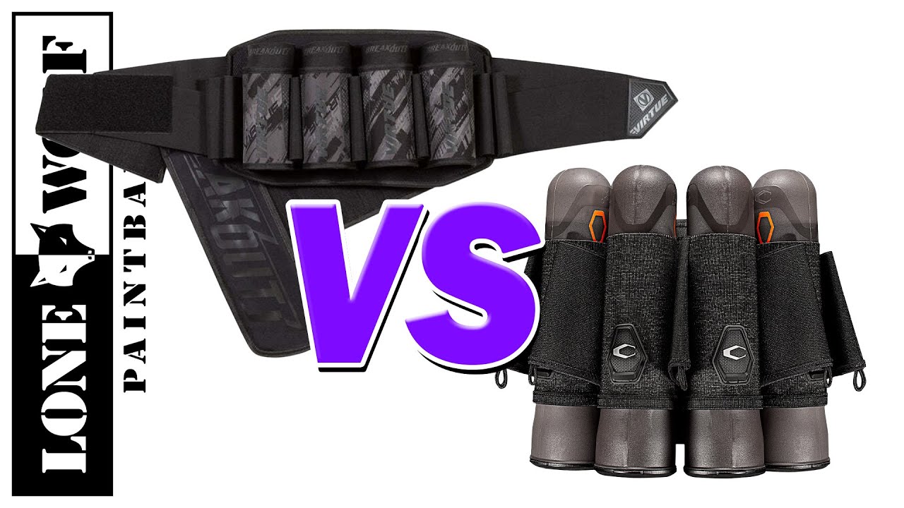 Carbon CC Harness vs Virtue Strapless Breakout Harness Pod Pack Comparison | Lone Wolf Paintball