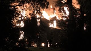 Firefighters battle large fully involved two-story house fire LaFayette, Georgia Possible Arson