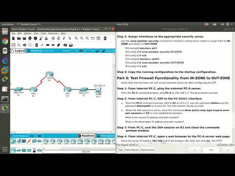 4.4.1.1 Cisco Packet Tracer 7.2 - Configuring a Zone Based Policy Firewall ZPF