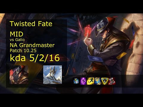 Twisted Fate vs Galio Mid - NA Grandmaster 5/2/16 Patch 10.25 Gameplay