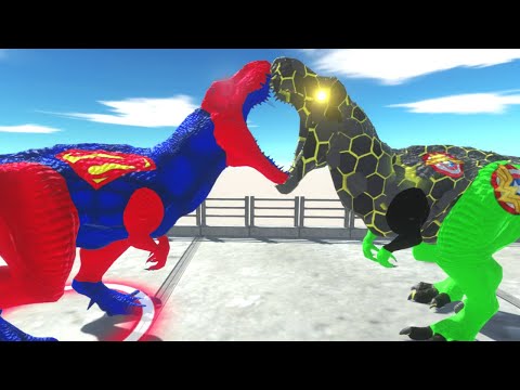 SUPERMAN T-REX VS SPIDERMAN SPINOSAURUS DEATH RUN - Animal Revolt Battle Simulator