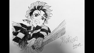 ジェットストリームボールペンのみで鬼滅の刃の炭治郎を描いてみた