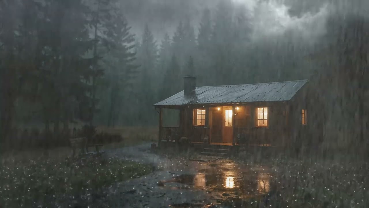 ASMR RAIN AND DISTANT THUNDER SOUNDS AT A PEACEFUL CABIN IN THE WOODS