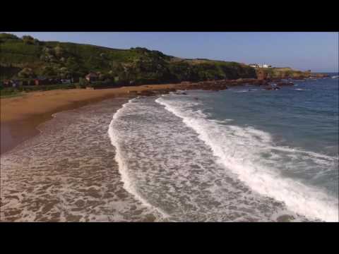 Drone footage of surfers at Coldingham Bay