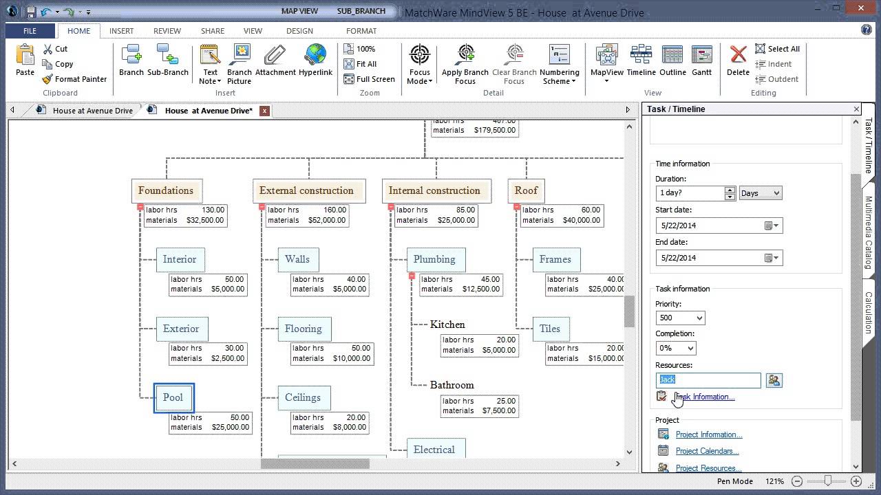 Work Breakdown Structure in MindView 5 Mind Mapping Software