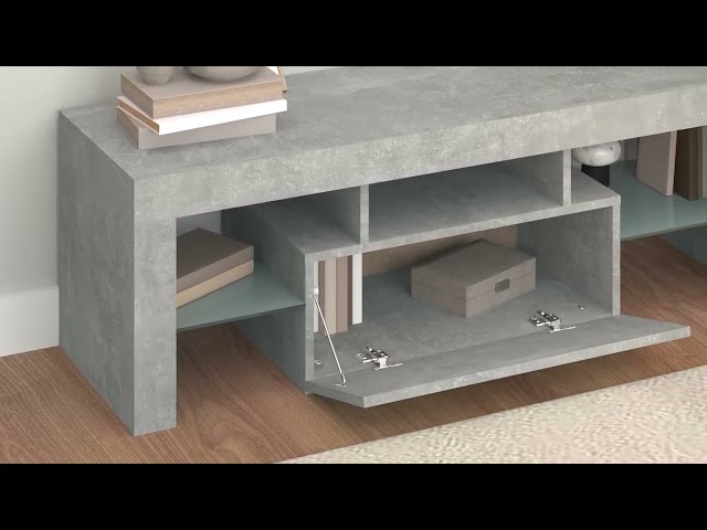Video teaser for 804350 vidaXL TV Cabinet with LED Lights Concrete Grey 120x35x40 cm