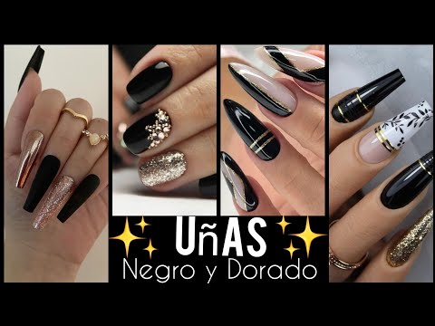 DISEÑOS DE UÑAS NEGRO Y DORADO ✨ NAILS BLACK #trendsnails #desingnails2022 #fashionnails #uñas2022
