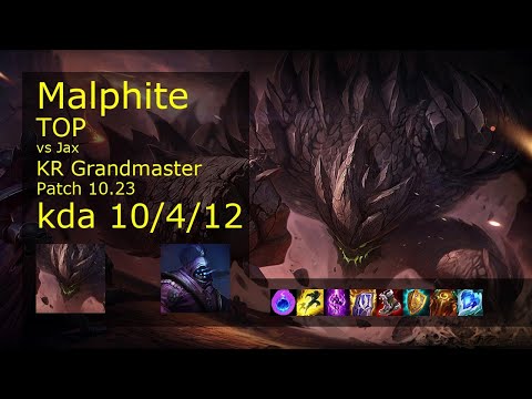 Malphite vs Jax Top - KR Grandmaster 10/4/12 Patch 10.23 Gameplay // [롤] 말파이트 vs 잭스 탑
