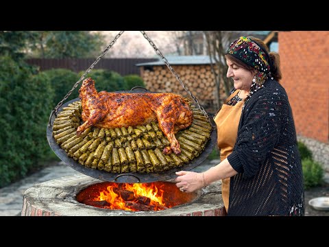 Grandma Roasts Whole Lamb with Stuffed Grape Leaves: Ancient Tandoor Cooking!