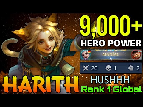 9,000+ Hero Power Harith 20 Kills + MANIAC! - Top 1 Global Harith by HUSHHH - Mobile Legends