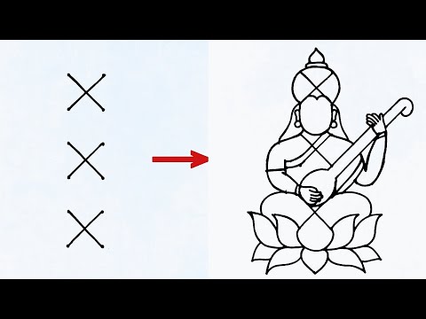 Easy Maa Saraswati Devi drawing from 2×6 dots // Saraswati Puja Rangoli // Vasant Panchami drawing