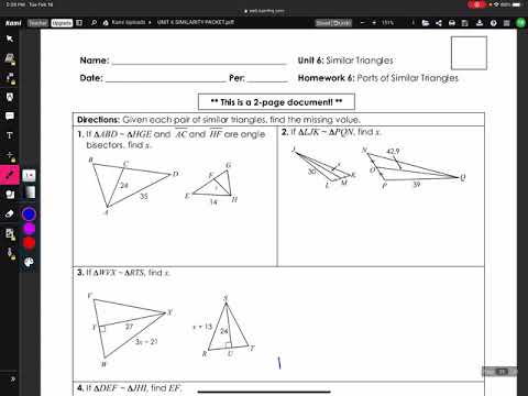 Unit 6 Similar Triangles Homework 6 Answer Key