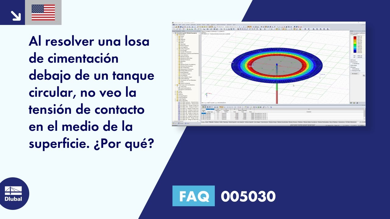 [ES] FAQ 005030 | Al diseñar una losa de cimentación debajo de un tanque circular, la tensión de contacto en el medio ...
