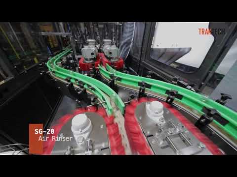 Complete packing line, first steps: Depalletizer, unscrambler, & rinser for empty containers.