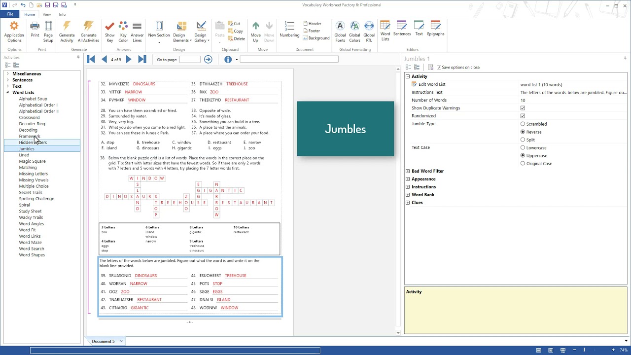 Vocabulary Worksheet Factory 6 (Short): Word List Activities