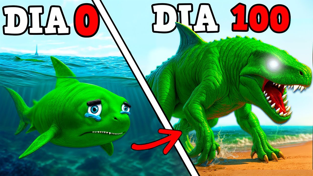 O PEQUENO MEGALODON FUGIU DO OCEANO E EVOLUIU PARA O GIGANTE DINOSSAURO TUBARÃO GODZILLA! 100 DIAS