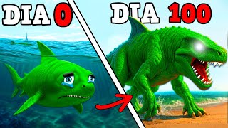 O PEQUENO MEGALODON FUGIU DO OCEANO E EVOLUIU PARA O GIGANTE DINOSSAURO TUBARÃO GODZILLA! 100 DIAS
