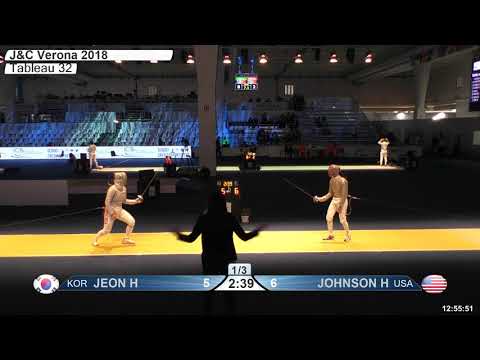 FE T32 10 F S Cadet Individual Verona ITA World Championships YELLOW JOHNSON USA vs JEON KOR