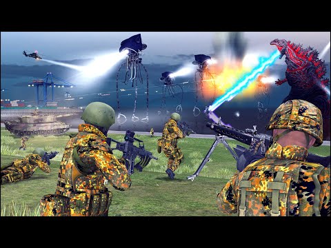 ALIEN TRIPODS vs GODZILLA - GERMAN $64 BILLION DEFENSE