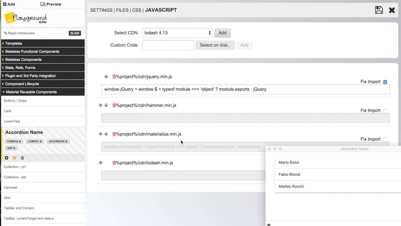 JS Code Playground for React, Angular and ES6 (2x speed video)