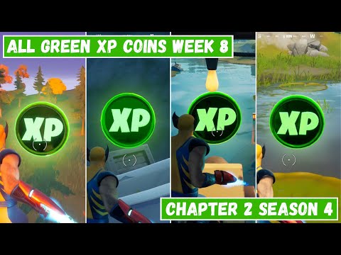 All 4 Green XP Coins Locations Week 8! - Dream of Green Punch Card Fortnite Chapter 2 Season 4