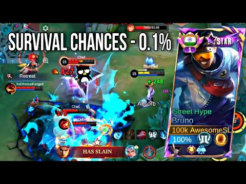 0.0000001% CHANCES OF SURVIVING THIS SITUATION 💀 MLBB | BRUNO GAMEPLAY ⚡ INDIA NO.1 BRUNO 