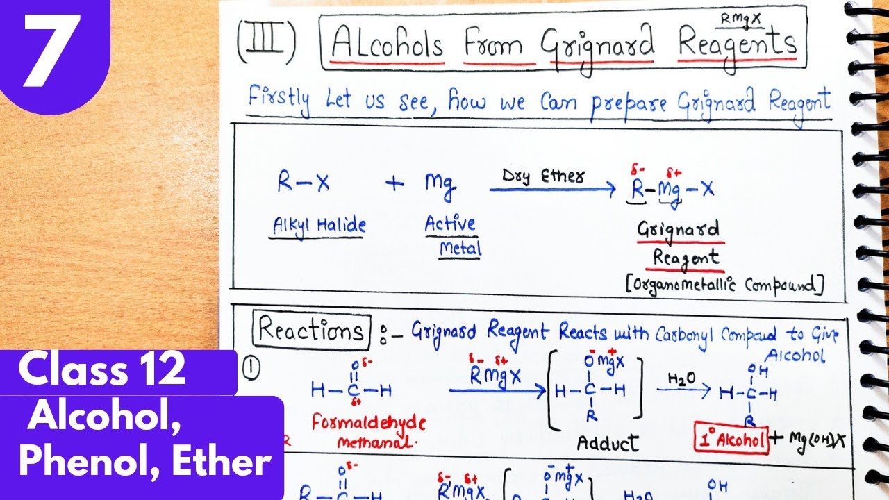 7) Preparation of Alcohol from Grignard reagent| Alcohol, phenol, ethers  organic chemistry class12