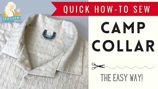 How to Sew a Camp Shirt Collar or collar without back neck facing or collar stand