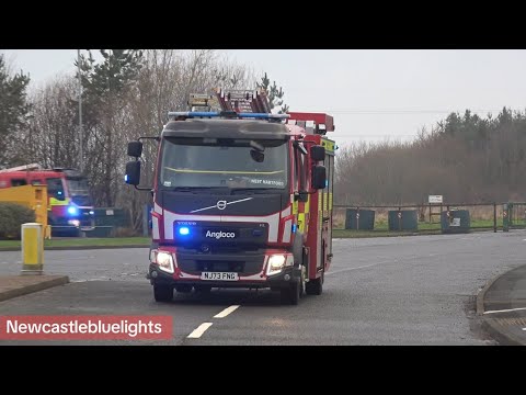 Northumberland fire and rescue service, 2 volvo FLs, seen leaving station on blue lights. (N04P1+P2)