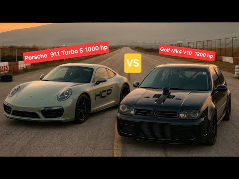 Golf mk4 V10 1200 hp vs   Porsche 991.2 Turbo s 1000hp