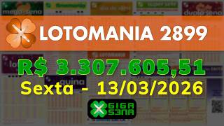Resultado da Lotomania 2899, Sexta-feira, 13/03/2026