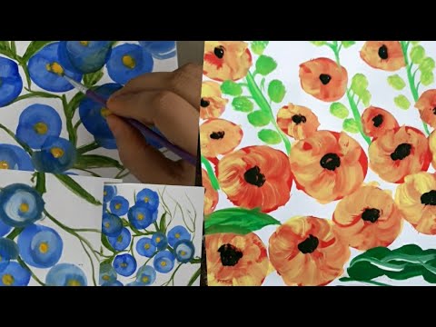 yellow flower /blue flower painting /acrylic painting #mitu's art #flowers