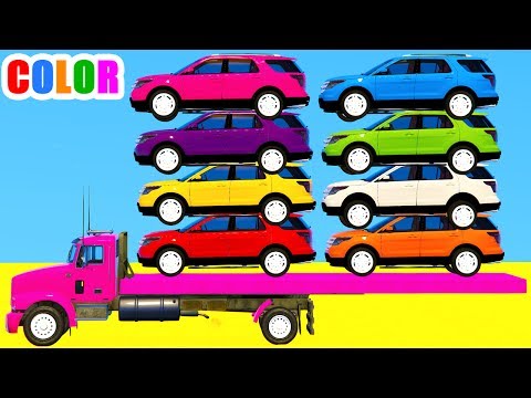 Learn Colors with SUV Cars & Spiderman Cartoon 3d w Bus Superheroes for kids and babies