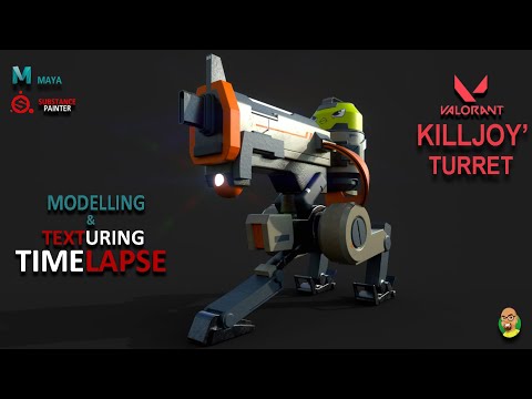 VALORANT Killjoy's TURRET Timelapse 3D Modelling and texturing tutorial on MAYA & substance painter