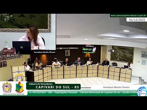 Câmara Municipal de Capivari do sul - Sessão Ordinária - 01/12/2025 - 18h