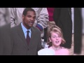 Maurice Cheeks helps Natalie Gilbert sing the National Anthem at Trail Blazers game