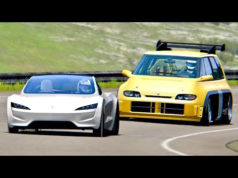 Tesla Roadster vs Renault Espace F1 - Highlands